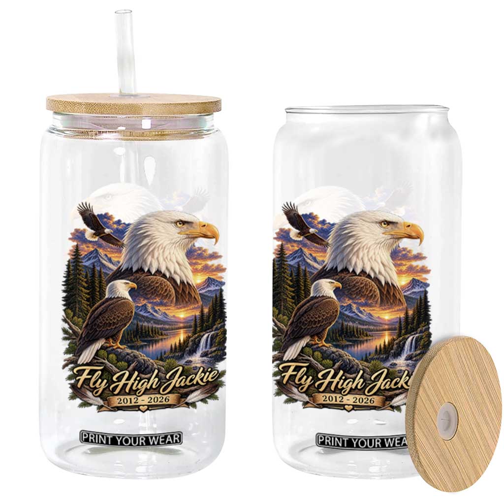 Fly High Jackie Bald Eagle Memorial Glass Can Scenic Mountain Sunset Lake Nature Graphic TS02 Print Your Wear