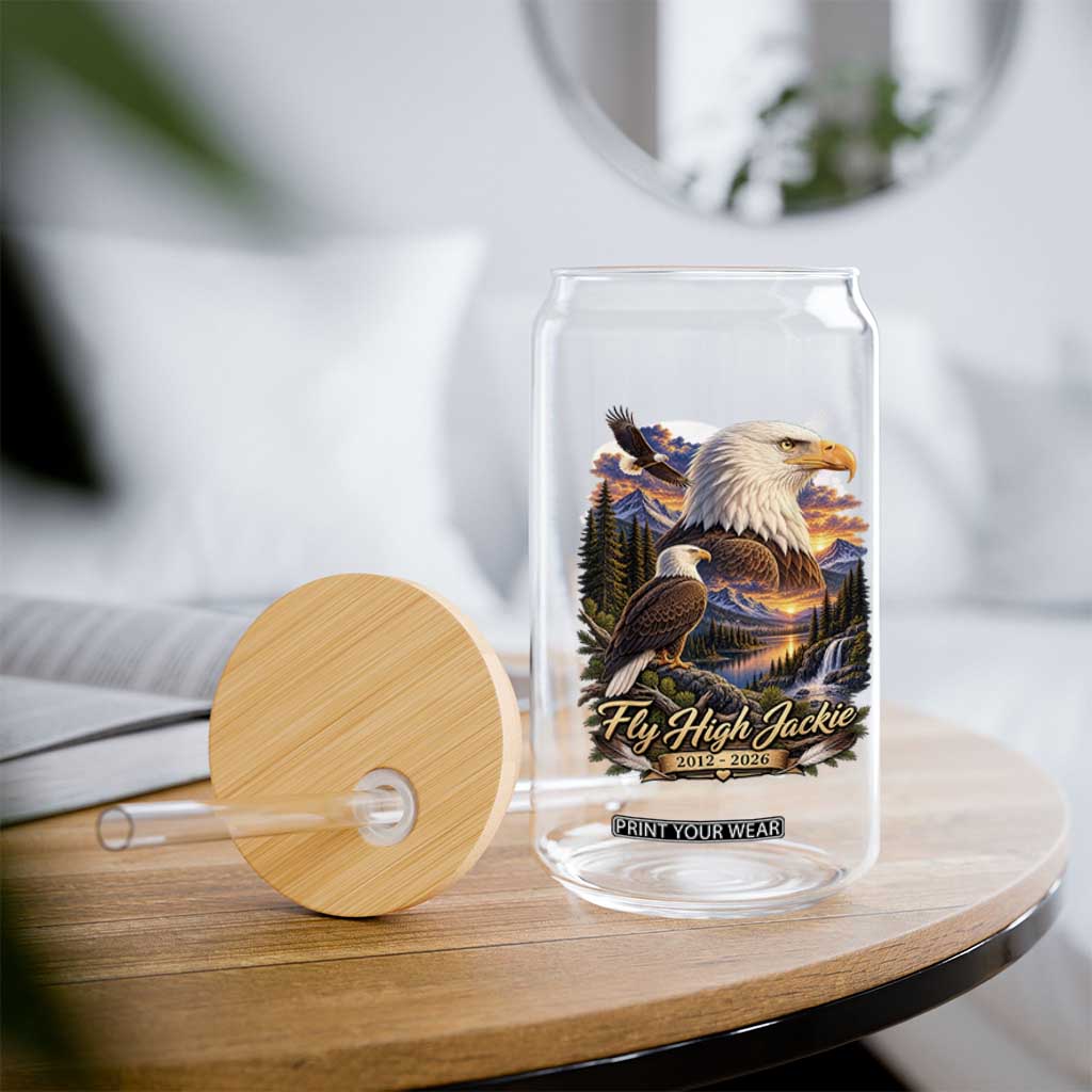 Fly High Jackie Bald Eagle Memorial Glass Can Scenic Mountain Sunset Lake Nature Graphic TS02 Print Your Wear