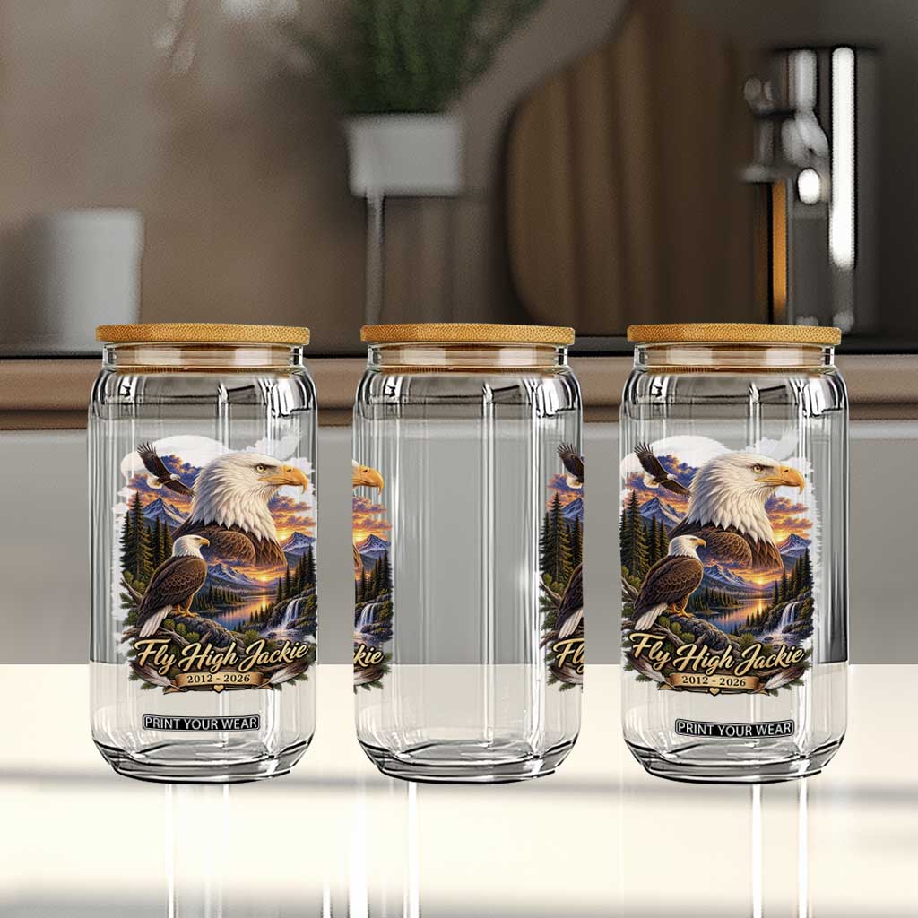 Fly High Jackie Bald Eagle Memorial Glass Can Scenic Mountain Sunset Lake Nature Graphic TS02 Print Your Wear