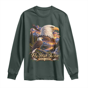 Fly High Jackie Bald Eagle Memorial Long Sleeve Shirt Scenic Mountain Sunset Lake Nature Graphic TS02 Dark Forest Green Print Your Wear