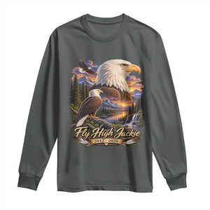 Fly High Jackie Bald Eagle Memorial Long Sleeve Shirt Scenic Mountain Sunset Lake Nature Graphic TS02 Dark Heather Print Your Wear