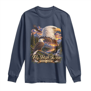Fly High Jackie Bald Eagle Memorial Long Sleeve Shirt Scenic Mountain Sunset Lake Nature Graphic TS02 Navy Print Your Wear