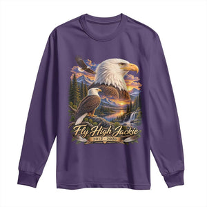 Fly High Jackie Bald Eagle Memorial Long Sleeve Shirt Scenic Mountain Sunset Lake Nature Graphic TS02 Purple Print Your Wear