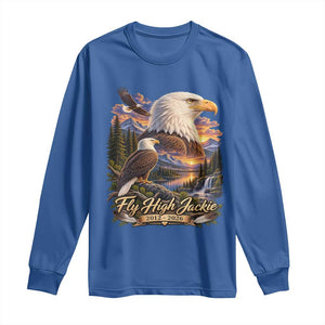 Fly High Jackie Bald Eagle Memorial Long Sleeve Shirt Scenic Mountain Sunset Lake Nature Graphic TS02 Royal Blue Print Your Wear
