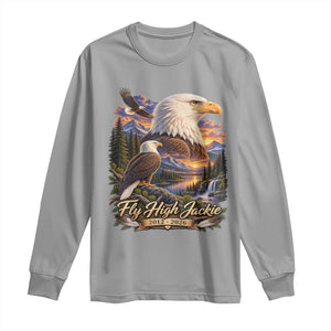 Fly High Jackie Bald Eagle Memorial Long Sleeve Shirt Scenic Mountain Sunset Lake Nature Graphic TS02 Sport Gray Print Your Wear