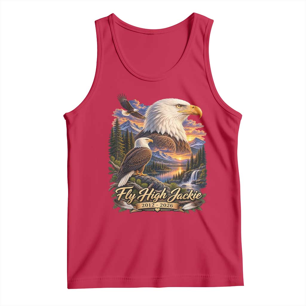 Fly High Jackie Bald Eagle Memorial Tank Top Scenic Mountain Sunset Lake Nature Graphic TS02 Red Print Your Wear