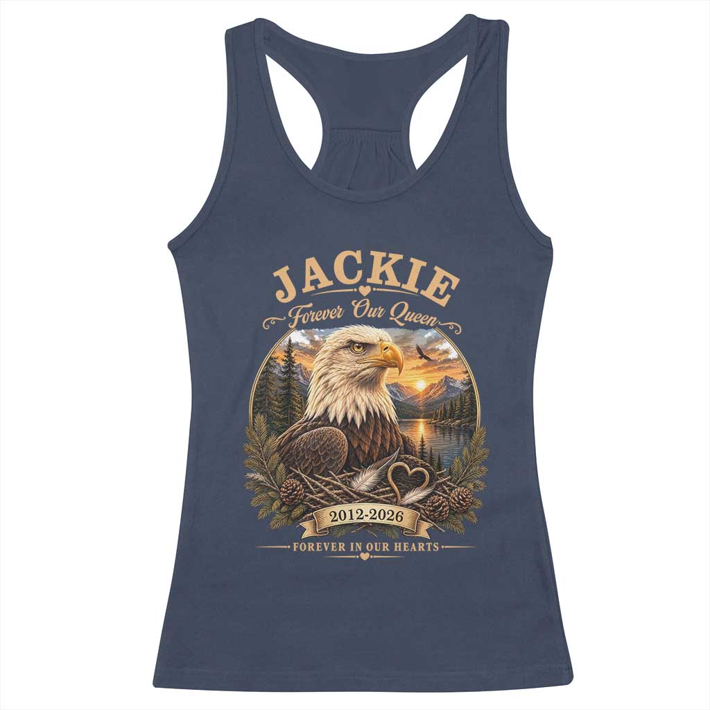 Jackie Forever Our Queen Bald Eagle Memorial Racerback Tank Top Big Bear Lake Crest Tribute Graphic TS02 Navy Print Your Wear