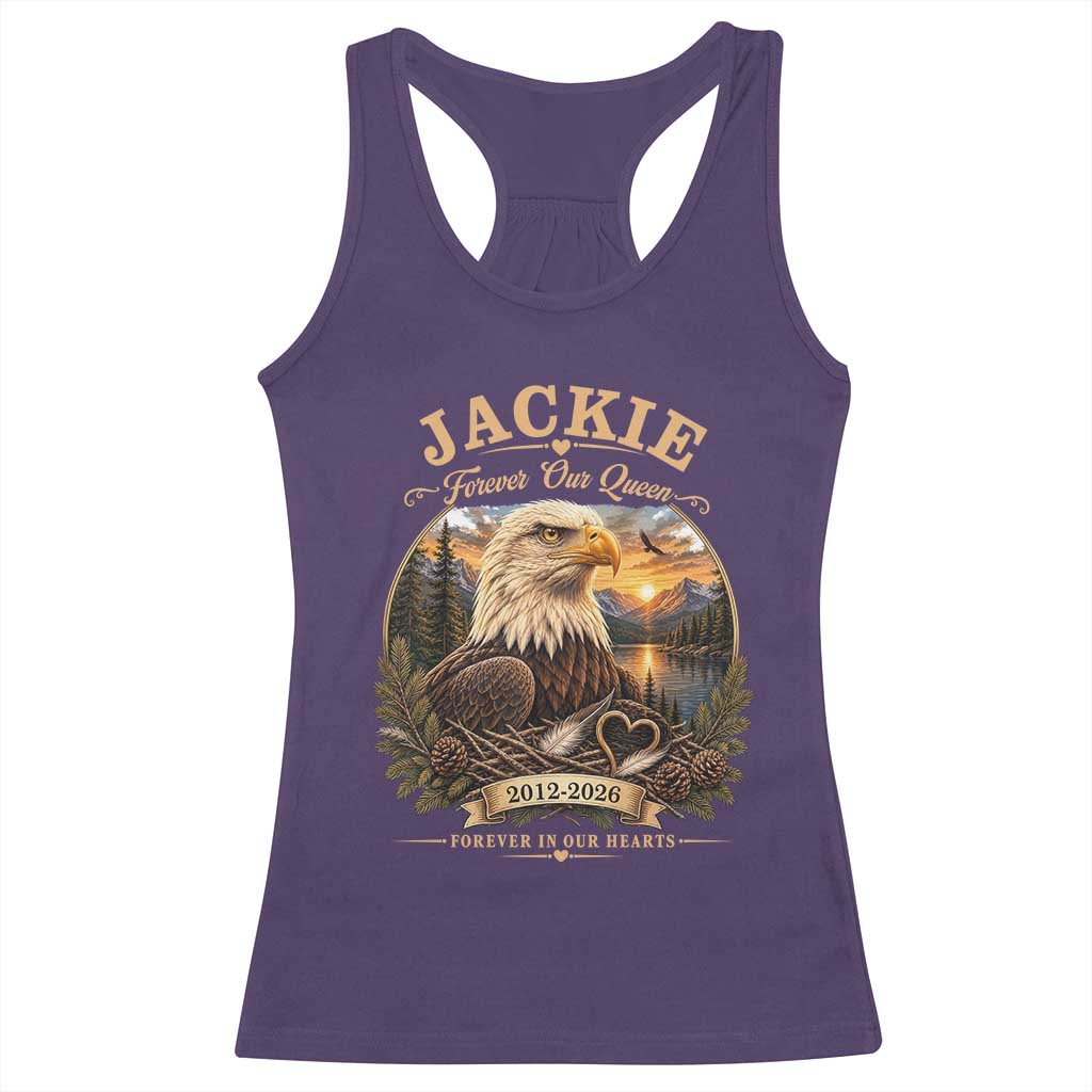 Jackie Forever Our Queen Bald Eagle Memorial Racerback Tank Top Big Bear Lake Crest Tribute Graphic TS02 Purple Print Your Wear