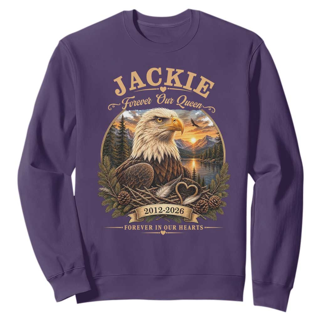 Jackie Forever Our Queen Bald Eagle Memorial Sweatshirt Big Bear Lake Crest Tribute Graphic TS02 Purple Print Your Wear