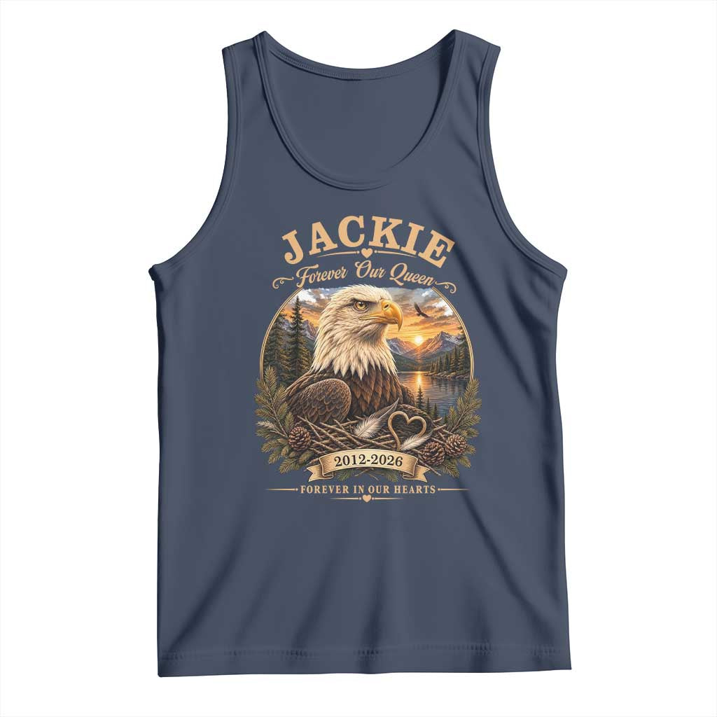 Jackie Forever Our Queen Bald Eagle Memorial Tank Top Big Bear Lake Crest Tribute Graphic TS02 Navy Print Your Wear