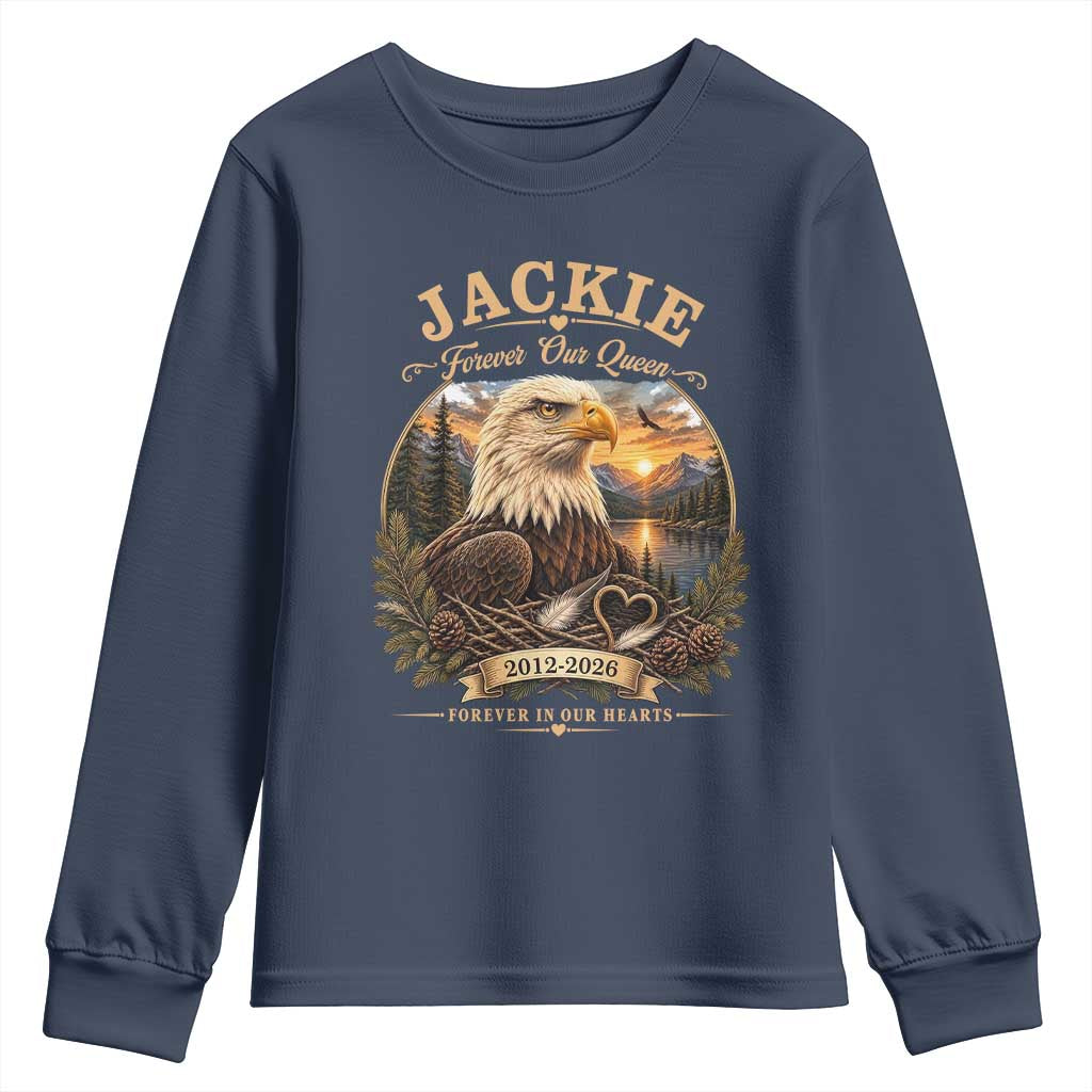 Jackie Forever Our Queen Bald Eagle Memorial Youth Sweatshirt Big Bear Lake Crest Tribute Graphic TS02 Navy Print Your Wear