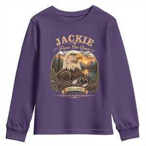 Jackie Forever Our Queen Bald Eagle Memorial Youth Sweatshirt Big Bear Lake Crest Tribute Graphic TS02 Purple Print Your Wear