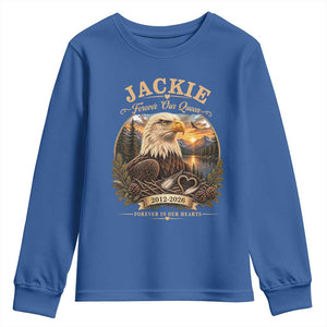 Jackie Forever Our Queen Bald Eagle Memorial Youth Sweatshirt Big Bear Lake Crest Tribute Graphic TS02 Royal Blue Print Your Wear