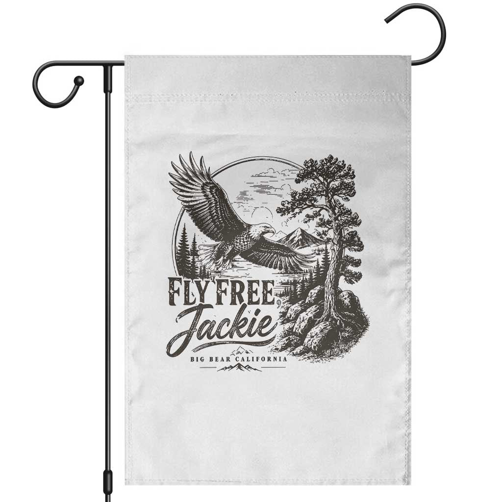 Fly Free Jackie Vintage Etching Soaring Eagle Garden Flag Big Bear Lake Wilderness Graphic TS02 White Print Your Wear
