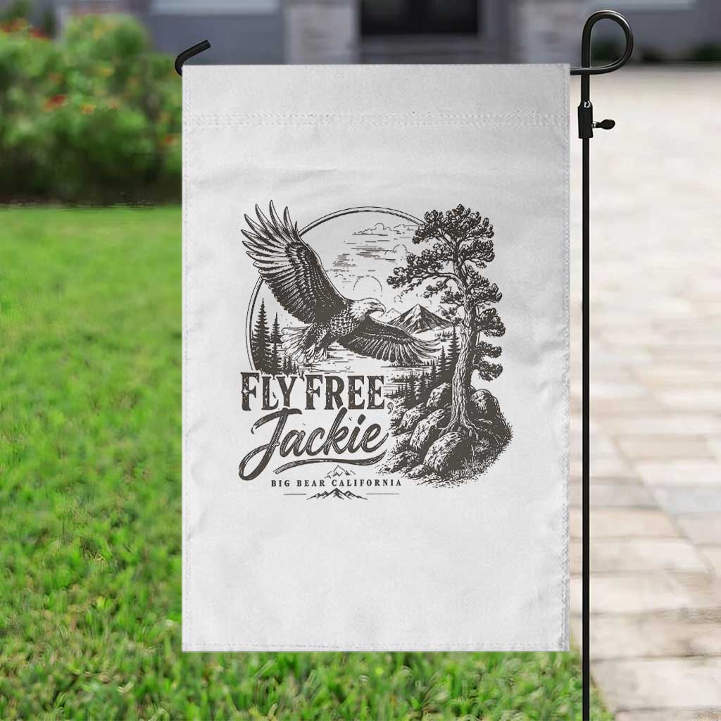 Fly Free Jackie Vintage Etching Soaring Eagle Garden Flag Big Bear Lake Wilderness Graphic TS02 Print Your Wear