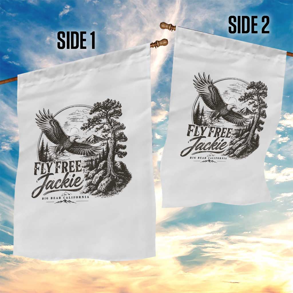 Fly Free Jackie Vintage Etching Soaring Eagle Garden Flag Big Bear Lake Wilderness Graphic TS02 Print Your Wear