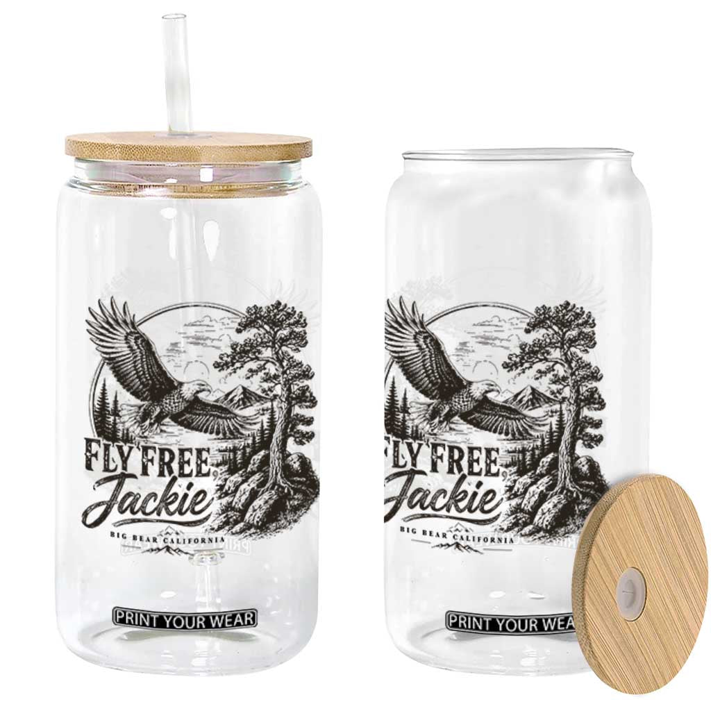 Fly Free Jackie Vintage Etching Soaring Eagle Glass Can Big Bear Lake Wilderness Graphic TS02 Print Your Wear