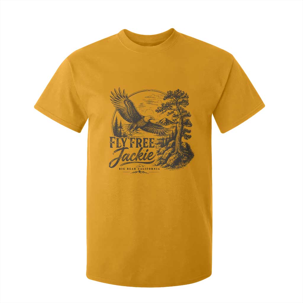 Fly Free Jackie Vintage Etching Soaring Eagle T Shirt For Kid Big Bear Lake Wilderness Graphic TS02 Gold Print Your Wear