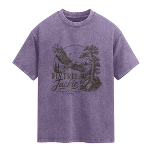 Fly Free Jackie Vintage Etching Soaring Eagle Washed Cotton T-Shirt Big Bear Lake Wilderness Graphic TS02 Purple Print Your Wear