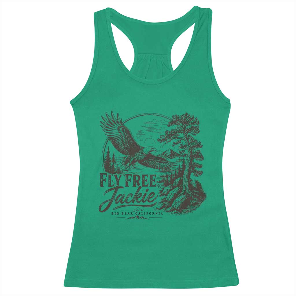 Fly Free Jackie Vintage Etching Soaring Eagle Racerback Tank Top Big Bear Lake Wilderness Graphic TS02 Irish Green Print Your Wear