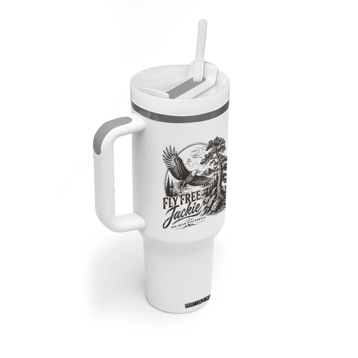 Fly Free Jackie Vintage Etching Soaring Eagle Tumbler With Handle Big Bear Lake Wilderness Graphic TS02 Print Your Wear