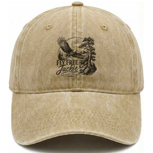 Fly Free Jackie Vintage Etching Soaring Eagle Washed Cotton Baseball Cap Big Bear Lake Wilderness Graphic TS02 Print Your Wear