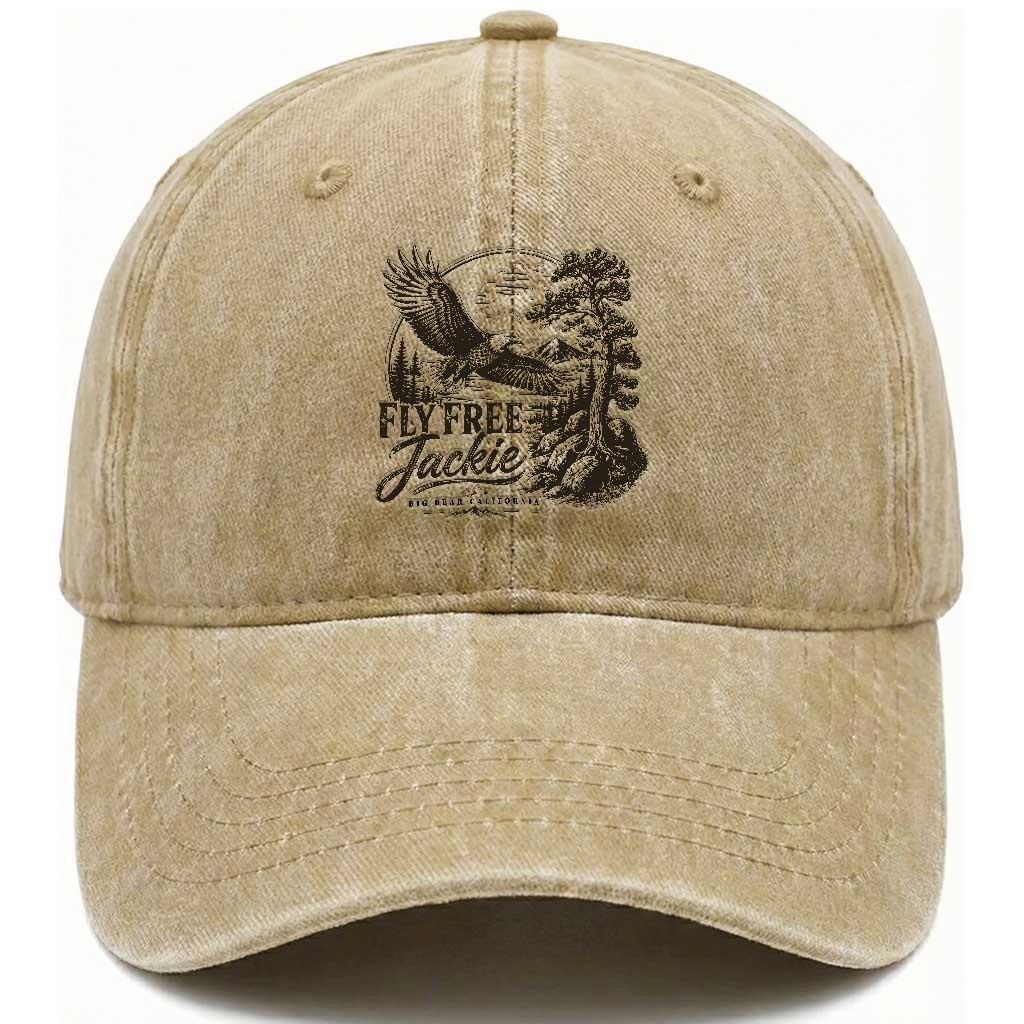 Fly Free Jackie Vintage Etching Soaring Eagle Washed Cotton Baseball Cap Big Bear Lake Wilderness Graphic TS02 Print Your Wear