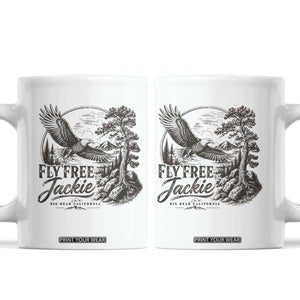Fly Free Jackie Vintage Etching Soaring Eagle Coffee Mug Big Bear Lake Wilderness Graphic TS02 White Print Your Wear