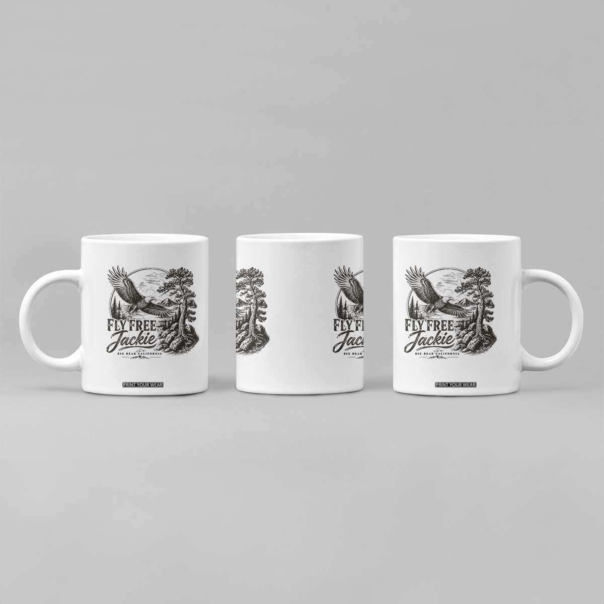 Fly Free Jackie Vintage Etching Soaring Eagle Coffee Mug Big Bear Lake Wilderness Graphic TS02 Print Your Wear