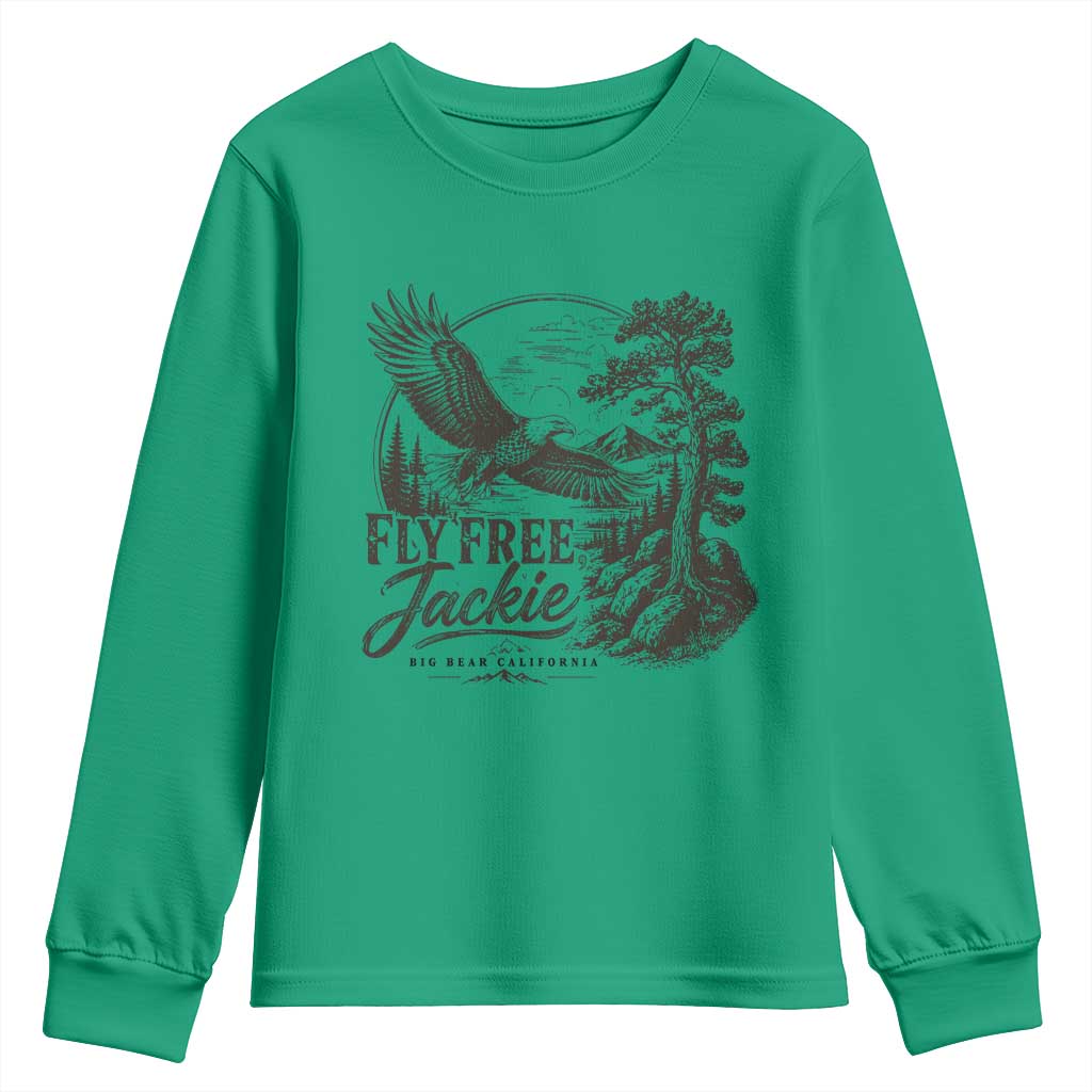 Fly Free Jackie Vintage Etching Soaring Eagle Youth Sweatshirt Big Bear Lake Wilderness Graphic TS02 Irish Green Print Your Wear