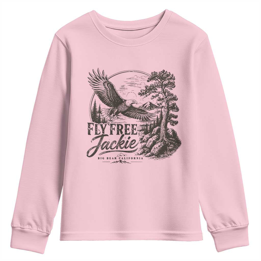 Fly Free Jackie Vintage Etching Soaring Eagle Youth Sweatshirt Big Bear Lake Wilderness Graphic TS02 Light Pink Print Your Wear