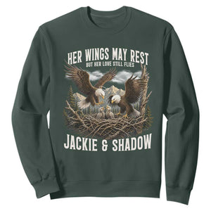 Her Wings May Rest Jackie and Shadow Sweatshirt Bald Eagle Nest Family Tribute Graphic TS02 Dark Forest Green Print Your Wear