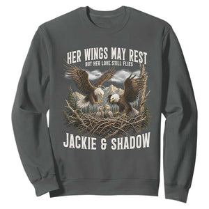 Her Wings May Rest Jackie and Shadow Sweatshirt Bald Eagle Nest Family Tribute Graphic TS02 Dark Heather Print Your Wear