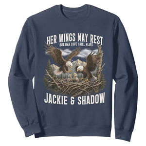 Her Wings May Rest Jackie and Shadow Sweatshirt Bald Eagle Nest Family Tribute Graphic TS02 Navy Print Your Wear