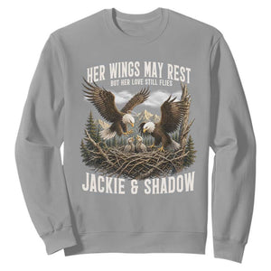Her Wings May Rest Jackie and Shadow Sweatshirt Bald Eagle Nest Family Tribute Graphic TS02 Sport Gray Print Your Wear
