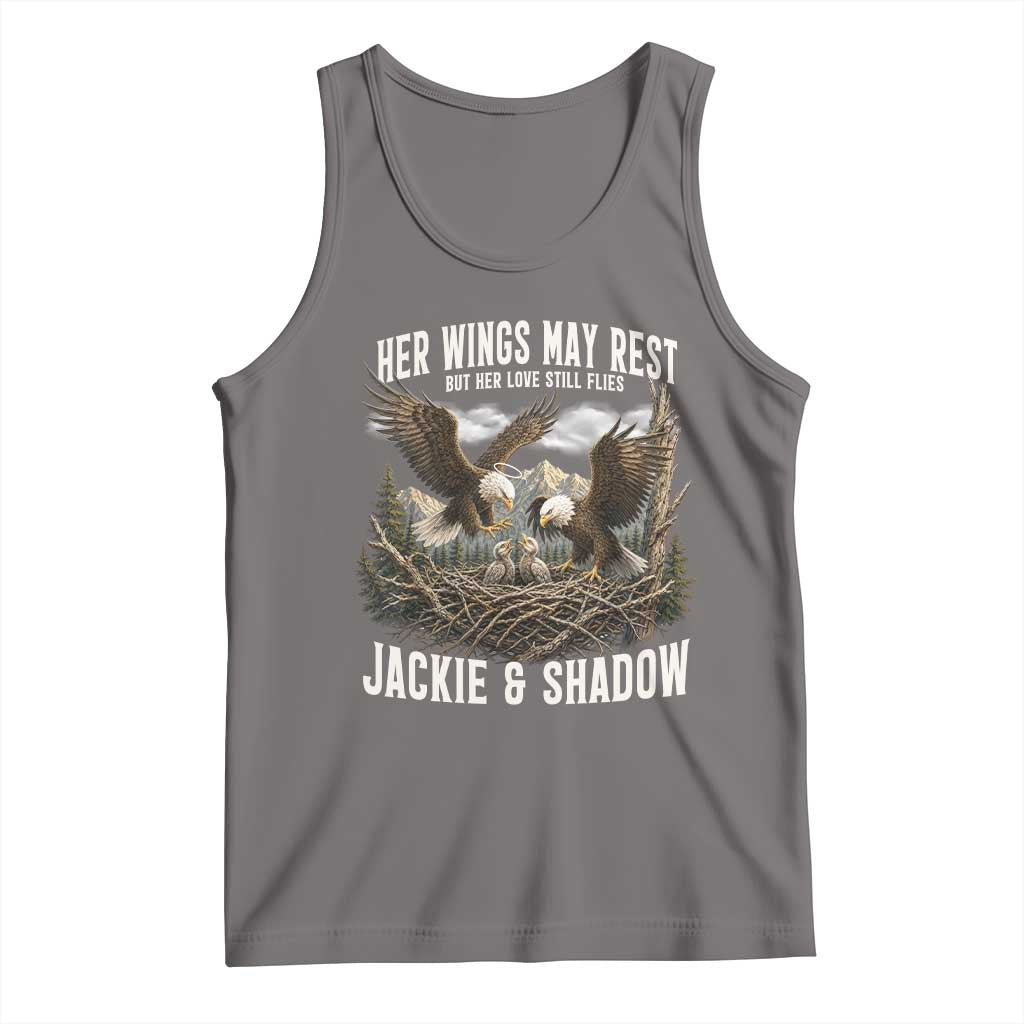 Her Wings May Rest Jackie and Shadow Tank Top Bald Eagle Nest Family Tribute Graphic TS02 Deep Heather Print Your Wear