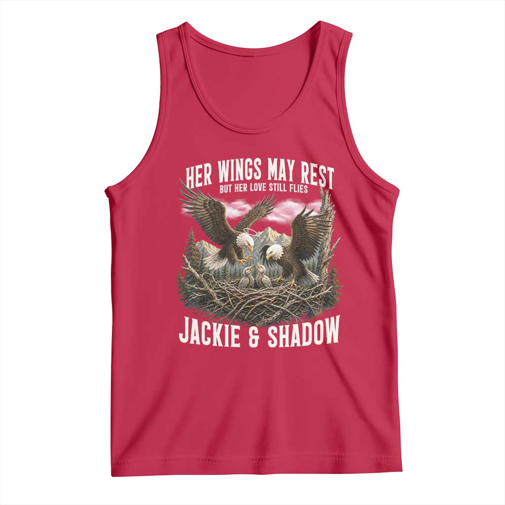 Her Wings May Rest Jackie and Shadow Tank Top Bald Eagle Nest Family Tribute Graphic TS02 Red Print Your Wear