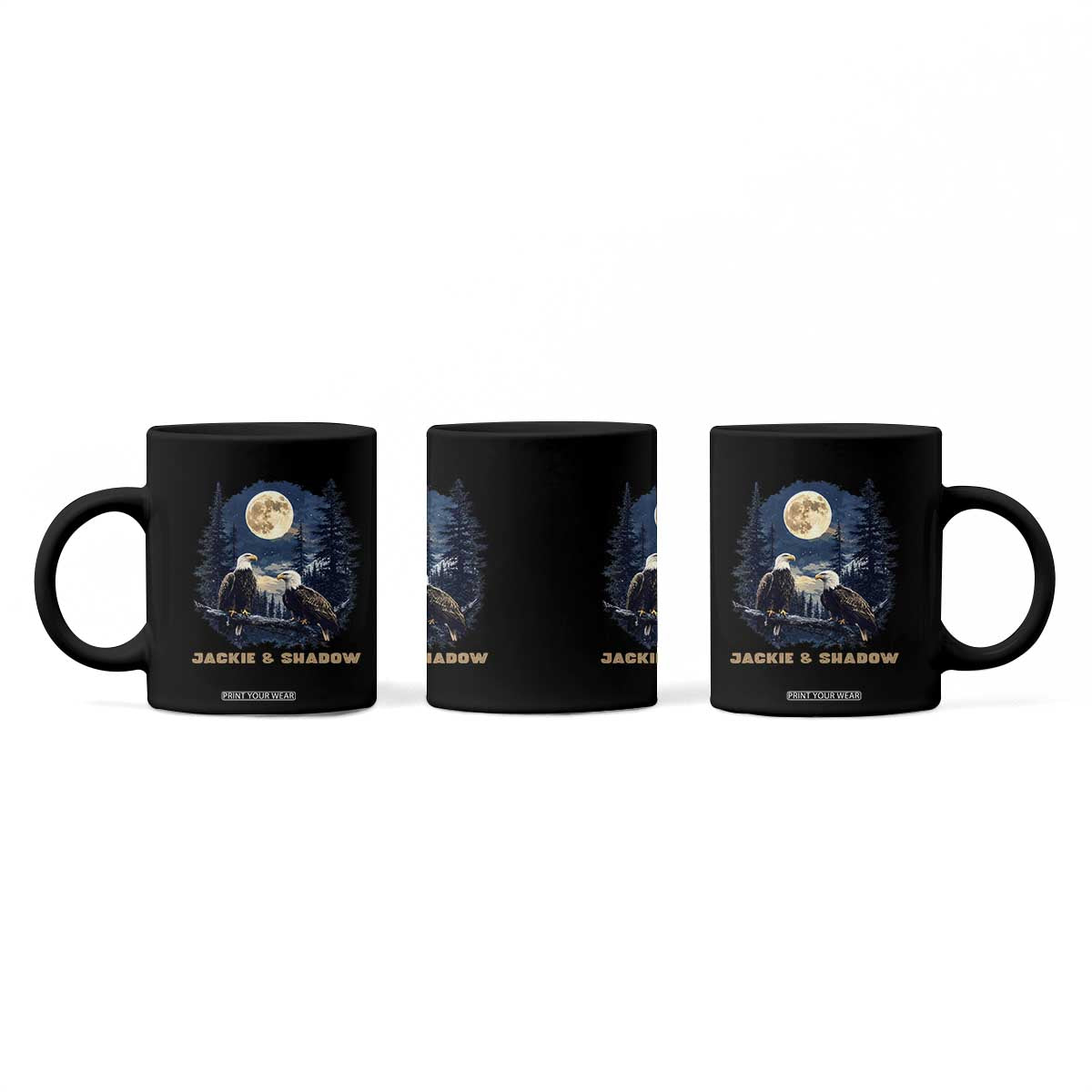 Jackie and Shadow Bald Eagle Couple Coffee Mug Full Moon Forest Vintage Nature Graphic TS02 Print Your Wear