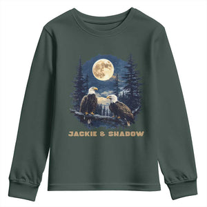 Jackie and Shadow Bald Eagle Couple Youth Sweatshirt Full Moon Forest Vintage Nature Graphic TS02 Dark Forest Green Print Your Wear