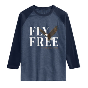 Fly Free Jackie Eagle 2012 2026 Memorial Raglan Shirt Soaring Wilderness Tribute TS02 Heather Denim Navy Print Your Wear