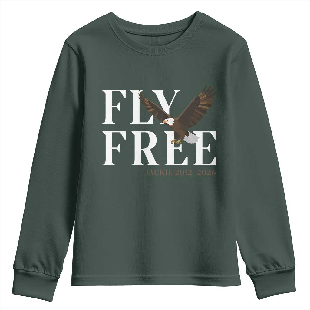 Fly Free Jackie Eagle 2012 2026 Memorial Youth Sweatshirt Soaring Wilderness Tribute TS02 Dark Forest Green Print Your Wear