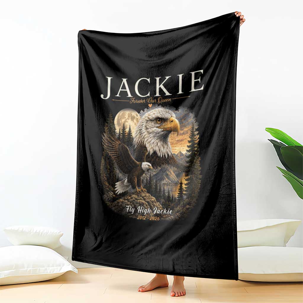 Jackie Forever Our Queen Bald Eagle 2012 2026 Memorial Throw Blanket Fly High in Big Bear Moonlit Mountain Tribute TS02 Print Your Wear