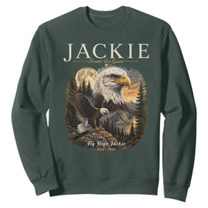 Jackie Forever Our Queen Bald Eagle 2012 2026 Memorial Sweatshirt Fly High in Big Bear Moonlit Mountain Tribute TS02 Dark Forest Green Print Your Wear