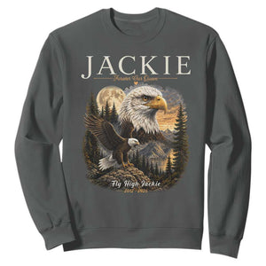 Jackie Forever Our Queen Bald Eagle 2012 2026 Memorial Sweatshirt Fly High in Big Bear Moonlit Mountain Tribute TS02 Dark Heather Print Your Wear