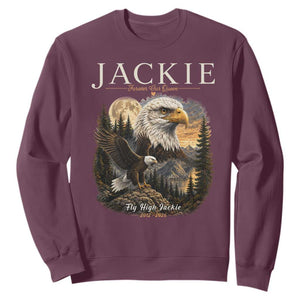 Jackie Forever Our Queen Bald Eagle 2012 2026 Memorial Sweatshirt Fly High in Big Bear Moonlit Mountain Tribute TS02 Maroon Print Your Wear