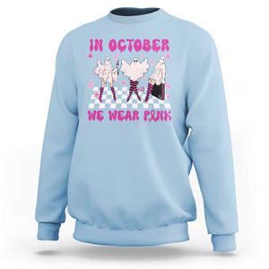 In October We Wear Pink Sweatshirt Breast Cancer Boo Sheet Halloween Ghost TS02 Light Blue Print Your Wear