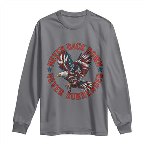 Patriotic American Eagle Graphic Long Sleeve Shirt Never Back Down Never Surrender Memorial for Freedom Fighters TS02 Charcoal Print Your Wear