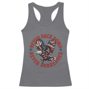 Patriotic American Eagle Graphic Racerback Tank Top Never Back Down Never Surrender Memorial for Freedom Fighters TS02 Charcoal Print Your Wear