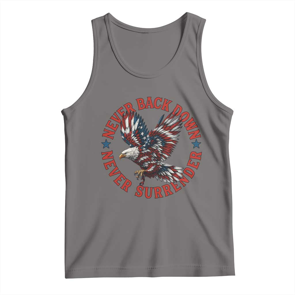 Patriotic American Eagle Graphic Tank Top Never Back Down Never Surrender Memorial for Freedom Fighters TS02 Deep Heather Print Your Wear