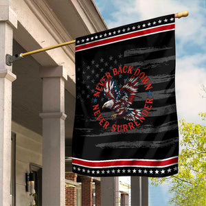 Patriotic American Eagle Graphic Garden Flag Never Back Down Never Surrender Memorial for Freedom Fighters TS02 Distressed Black Red Print Your Wear